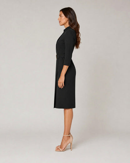 Belted 3/4 Sleeve Midi Dress