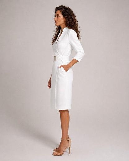 Belted 3/4 Sleeve Midi Dress