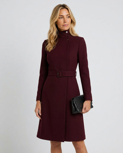 Belted Mock Neck Midi Coat