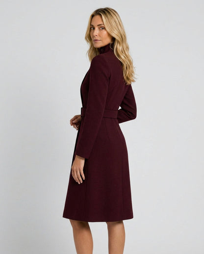 Belted Mock Neck Midi Coat