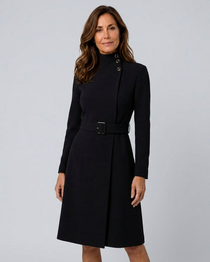 Belted Mock Neck Midi Coat
