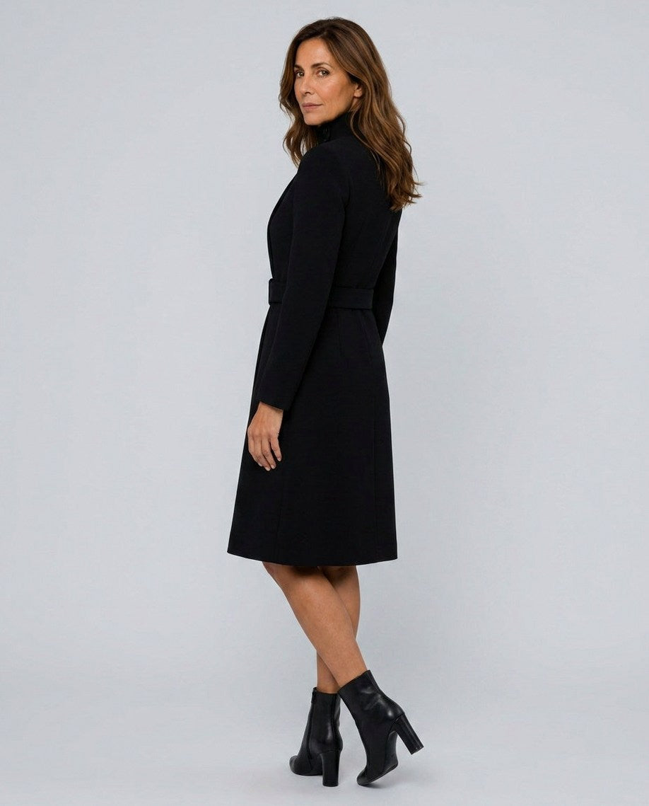 Belted Mock Neck Midi Coat