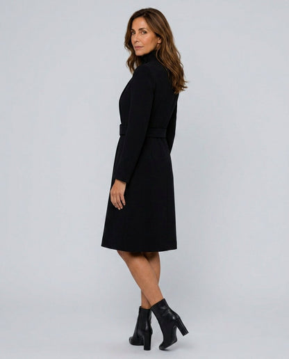 Belted Mock Neck Midi Coat