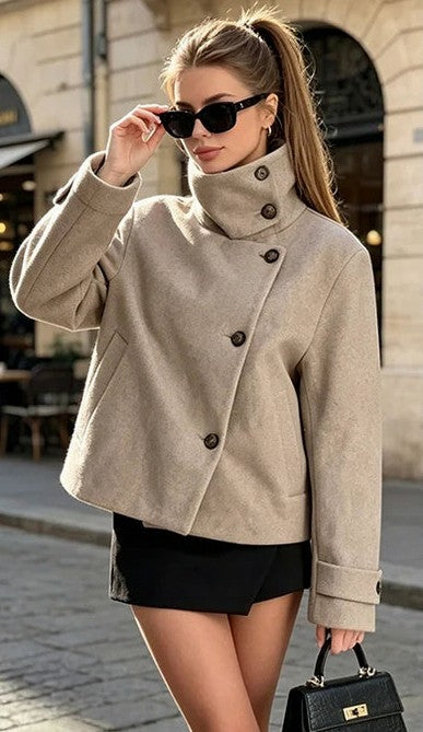 Brushed Funnel Neck Cropped Jacket