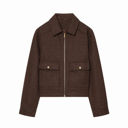 Brushed Funnel Neck Cropped Jacket