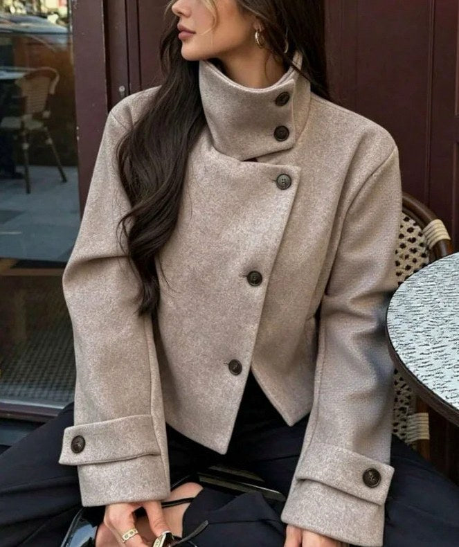 Brushed Funnel Neck Cropped Jacket