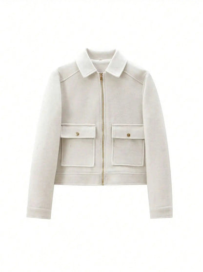 Brushed Funnel Neck Cropped Jacket