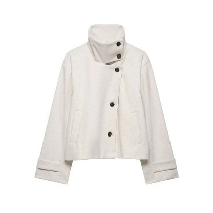 Brushed Funnel Neck Cropped Jacket