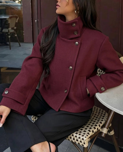 Brushed Funnel Neck Cropped Jacket