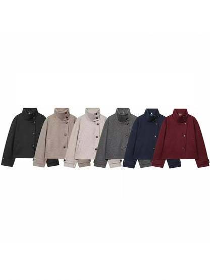 Brushed Funnel Neck Cropped Jacket