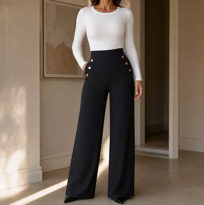 Button Accent Wide Leg Pants