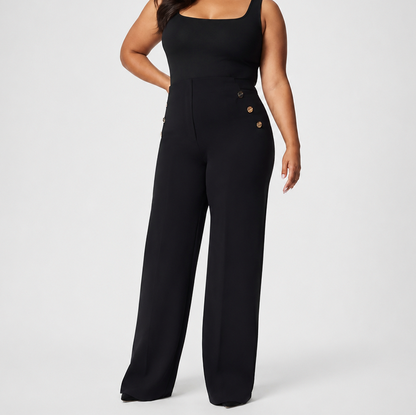 Button Accent Wide Leg Pants