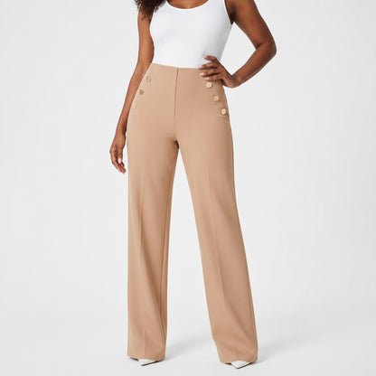 Button Accent Wide Leg Pants