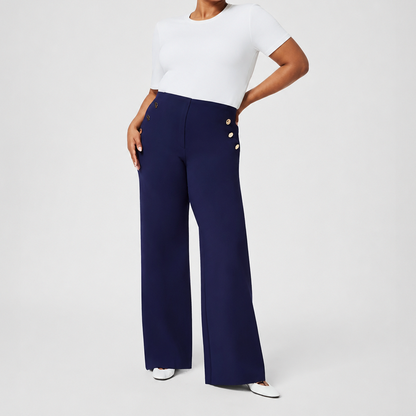 Button Accent Wide Leg Pants