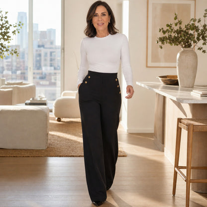 Button Accent Wide Leg Pants