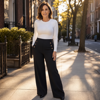 Button Accent Wide Leg Pants