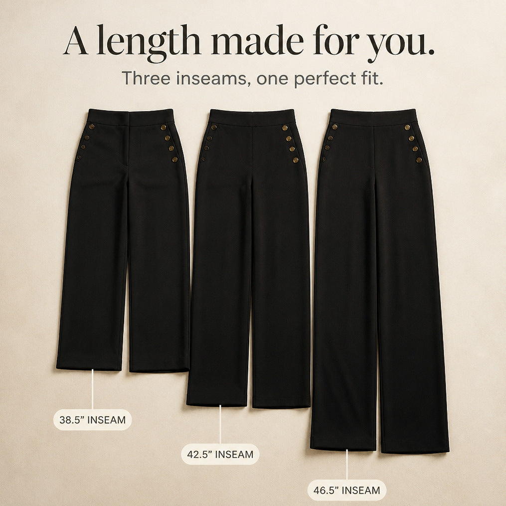 Button Accent Wide Leg Pants
