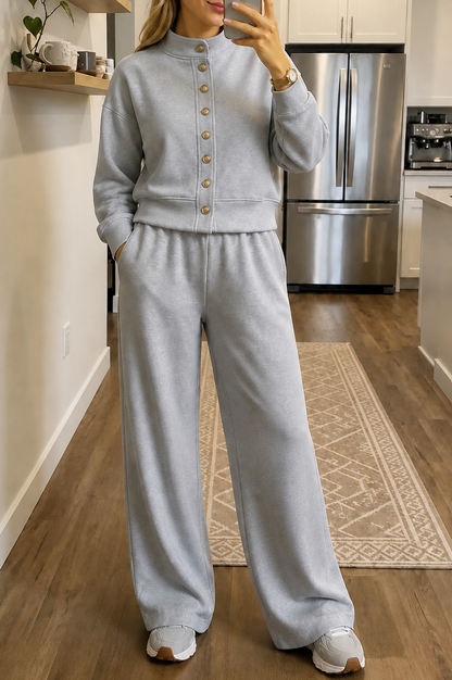 Button Front Wide Leg Lounge Set