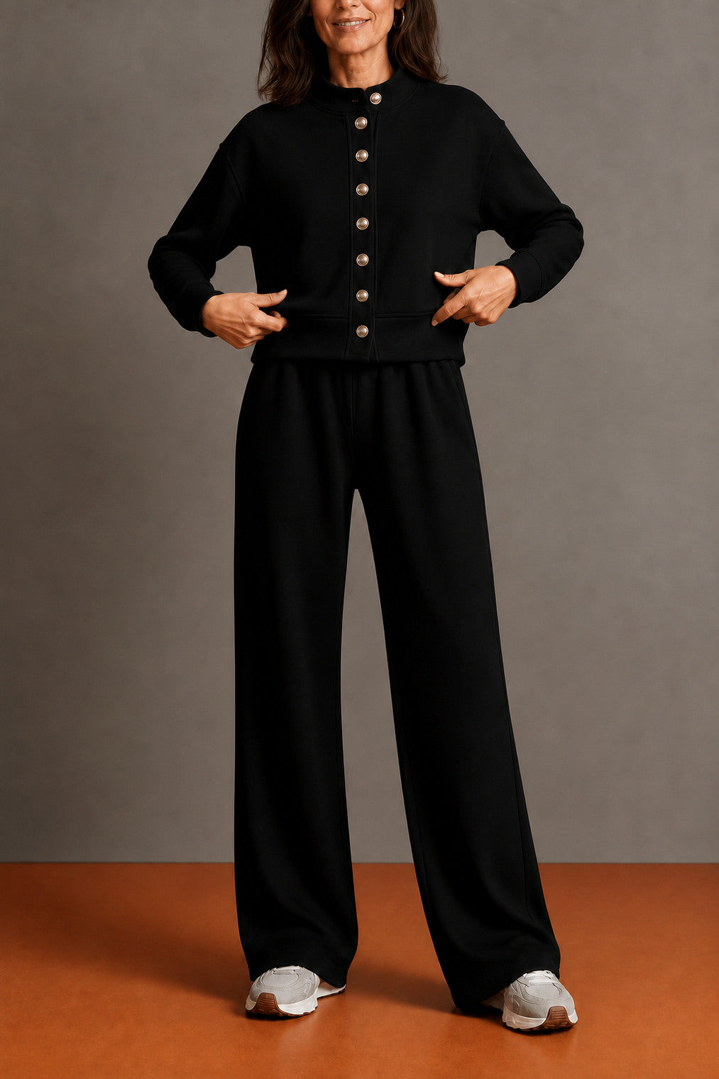Button Front Wide Leg Lounge Set