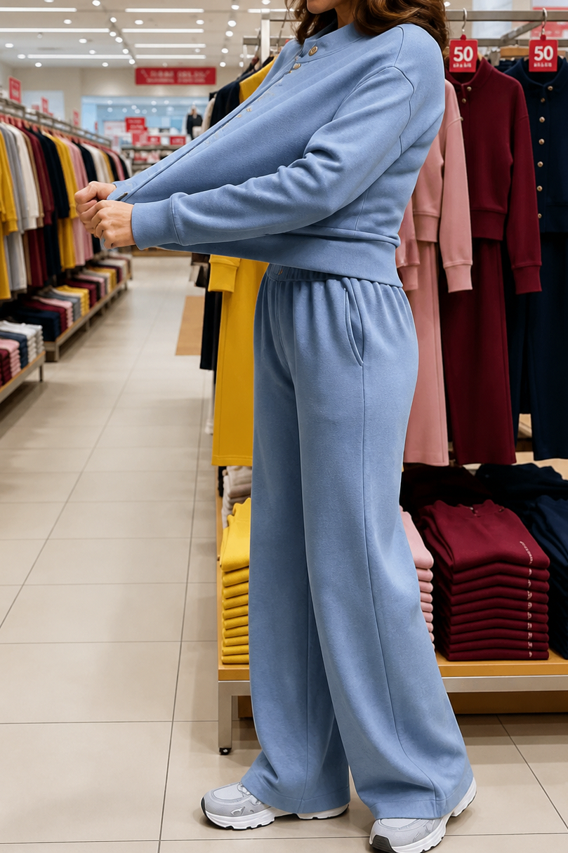 Button Front Wide Leg Lounge Set