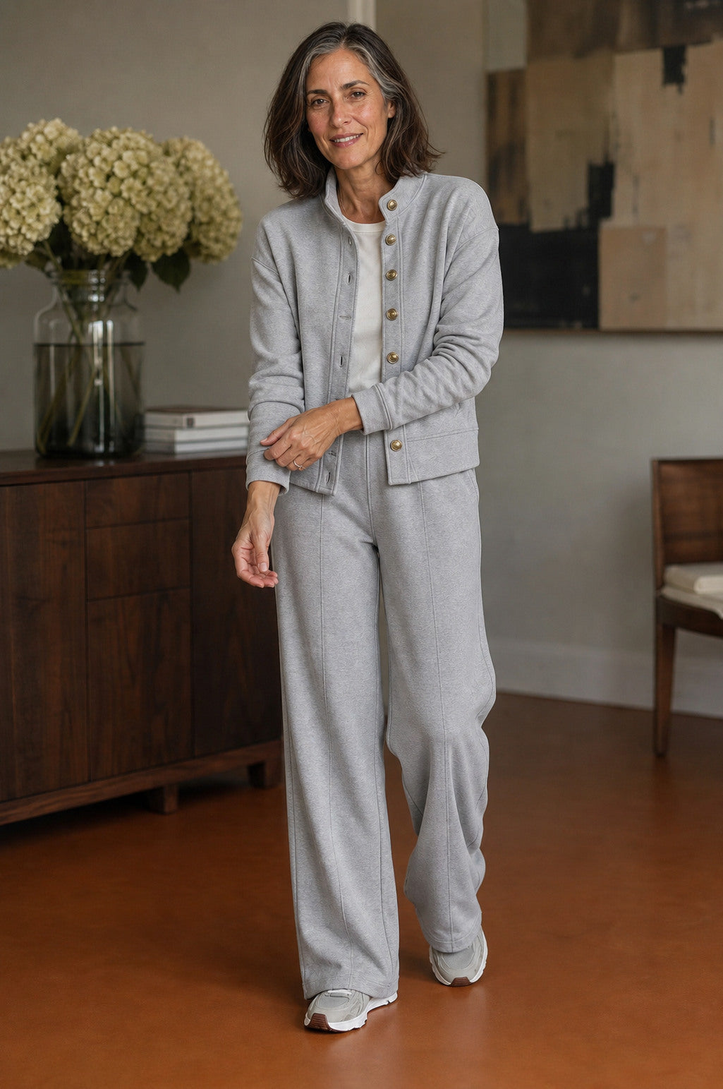 Button Front Wide Leg Lounge Set