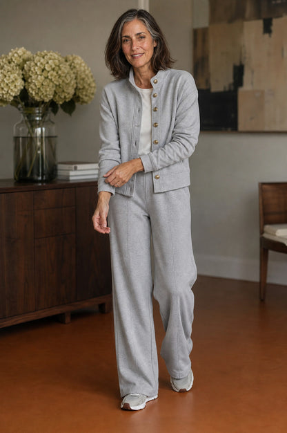 Button Front Wide Leg Lounge Set