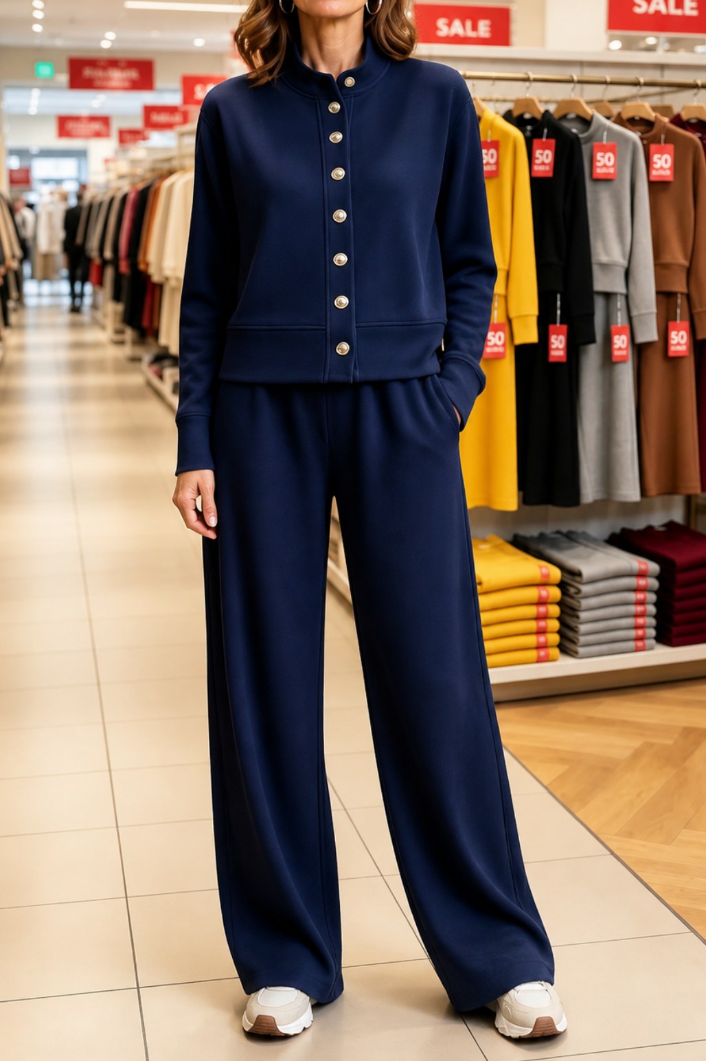 Button Front Wide Leg Lounge Set