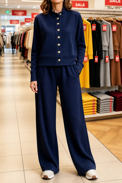 Button Front Wide Leg Lounge Set