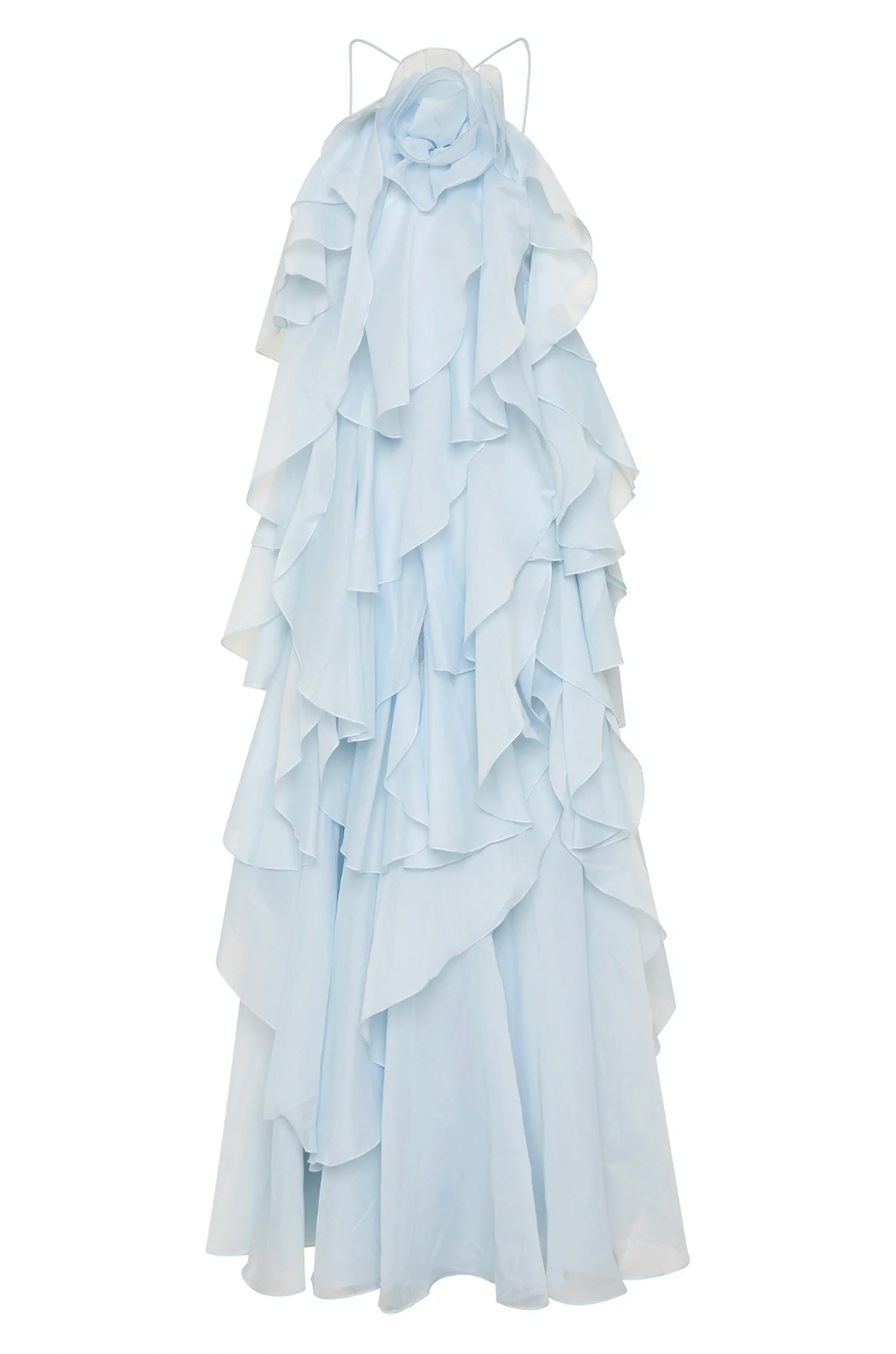 Rosette Tiered Ruffle Halter Maxi Dress