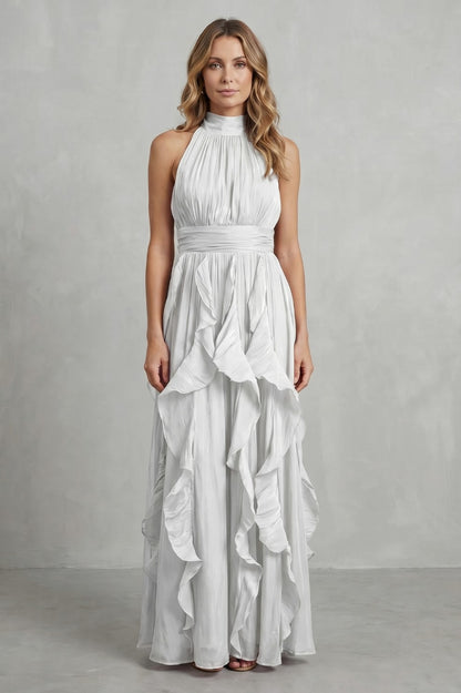 Cascading Ruffle Halter Maxi Dress