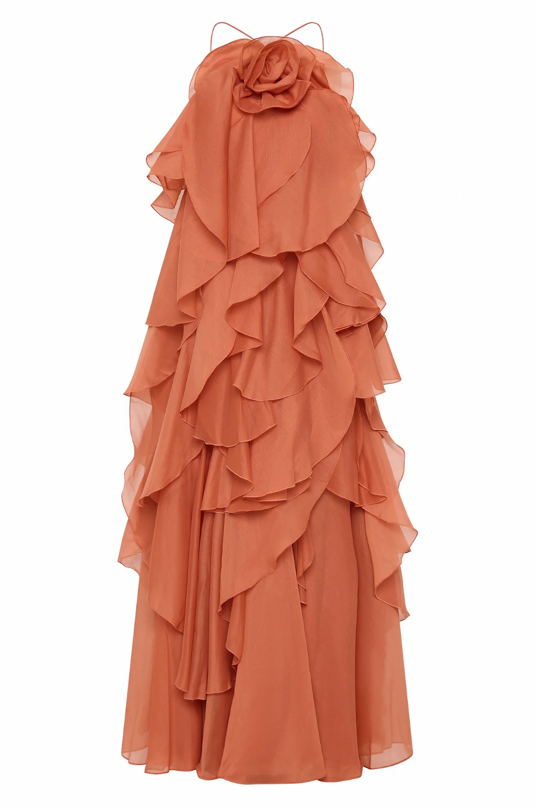 Rosette Tiered Ruffle Halter Maxi Dress