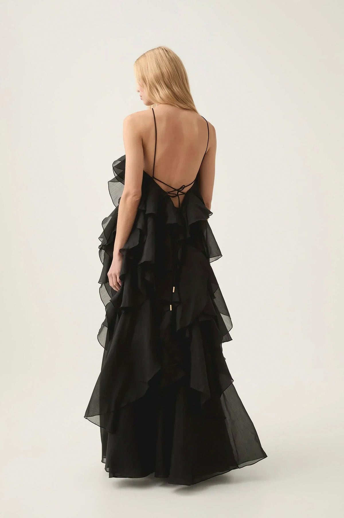 Rosette Tiered Ruffle Halter Maxi Dress