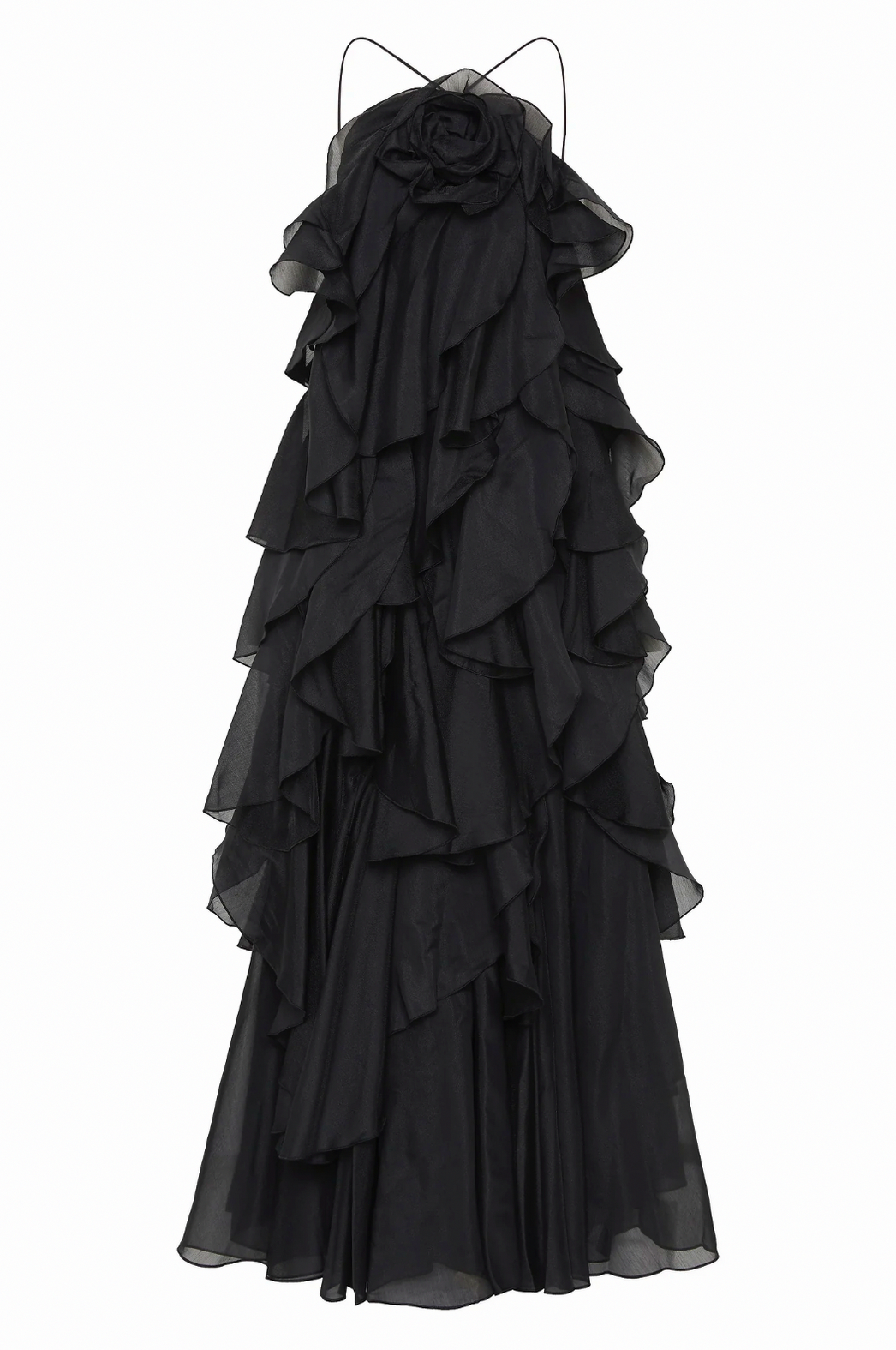 Rosette Tiered Ruffle Halter Maxi Dress