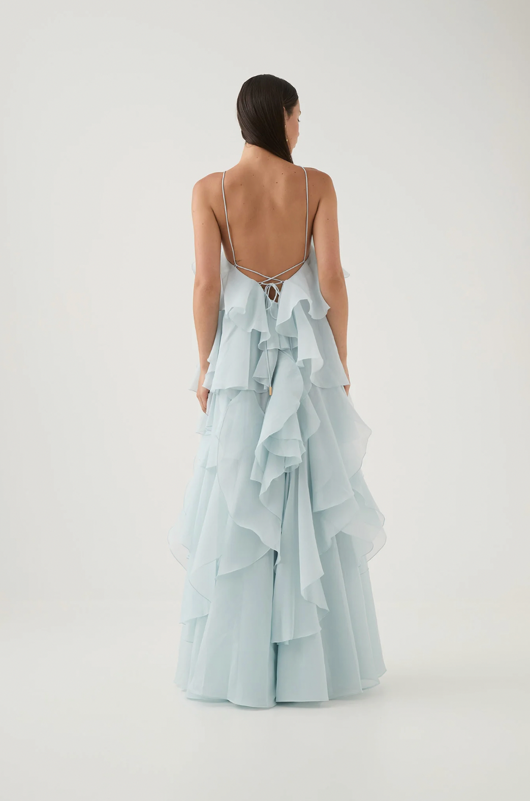 Rosette Tiered Ruffle Halter Maxi Dress