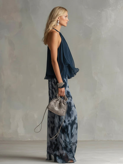Chiffon Halter Top Wide Leg Pant Set