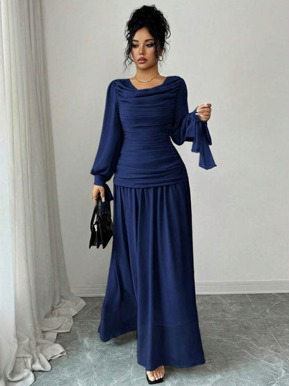 Chiffon Cowl Neck Maxi Dress