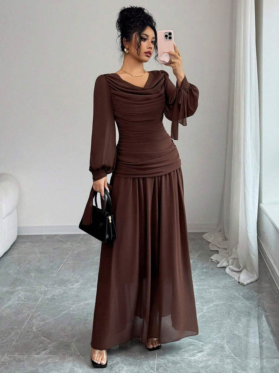 Chiffon Cowl Neck Maxi Dress