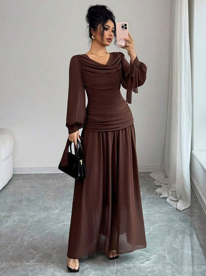 Chiffon Cowl Neck Maxi Dress