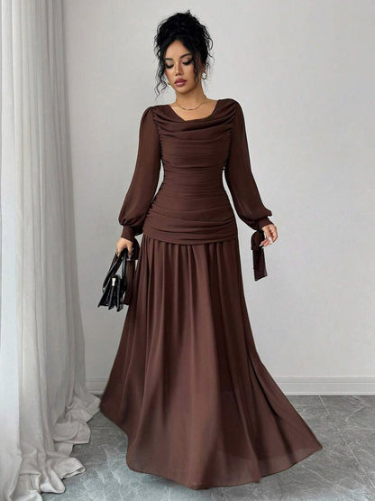 Chiffon Cowl Neck Maxi Dress