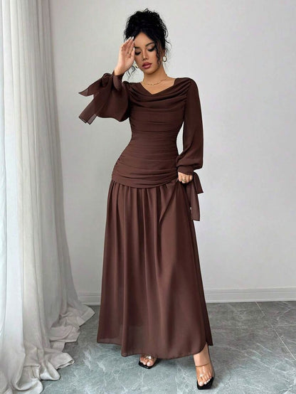 Chiffon Cowl Neck Maxi Dress
