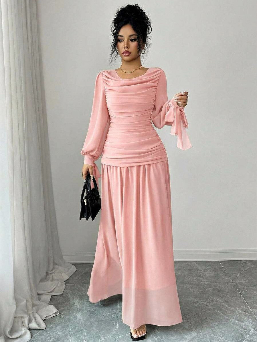 Chiffon Cowl Neck Maxi Dress