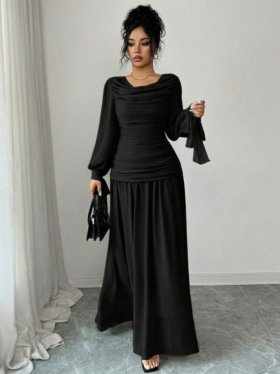 Chiffon Cowl Neck Maxi Dress
