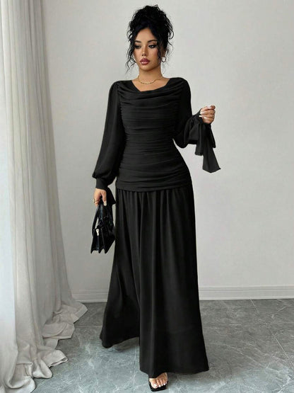 Chiffon Cowl Neck Maxi Dress