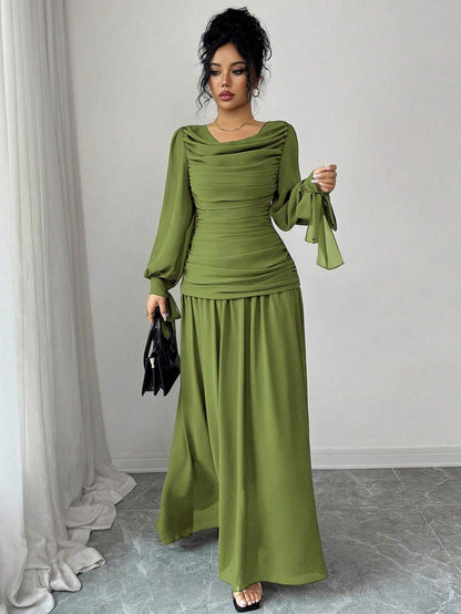 Chiffon Cowl Neck Maxi Dress