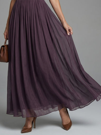 Chiffon Puff Sleeve Lace Trim Maxi Dress