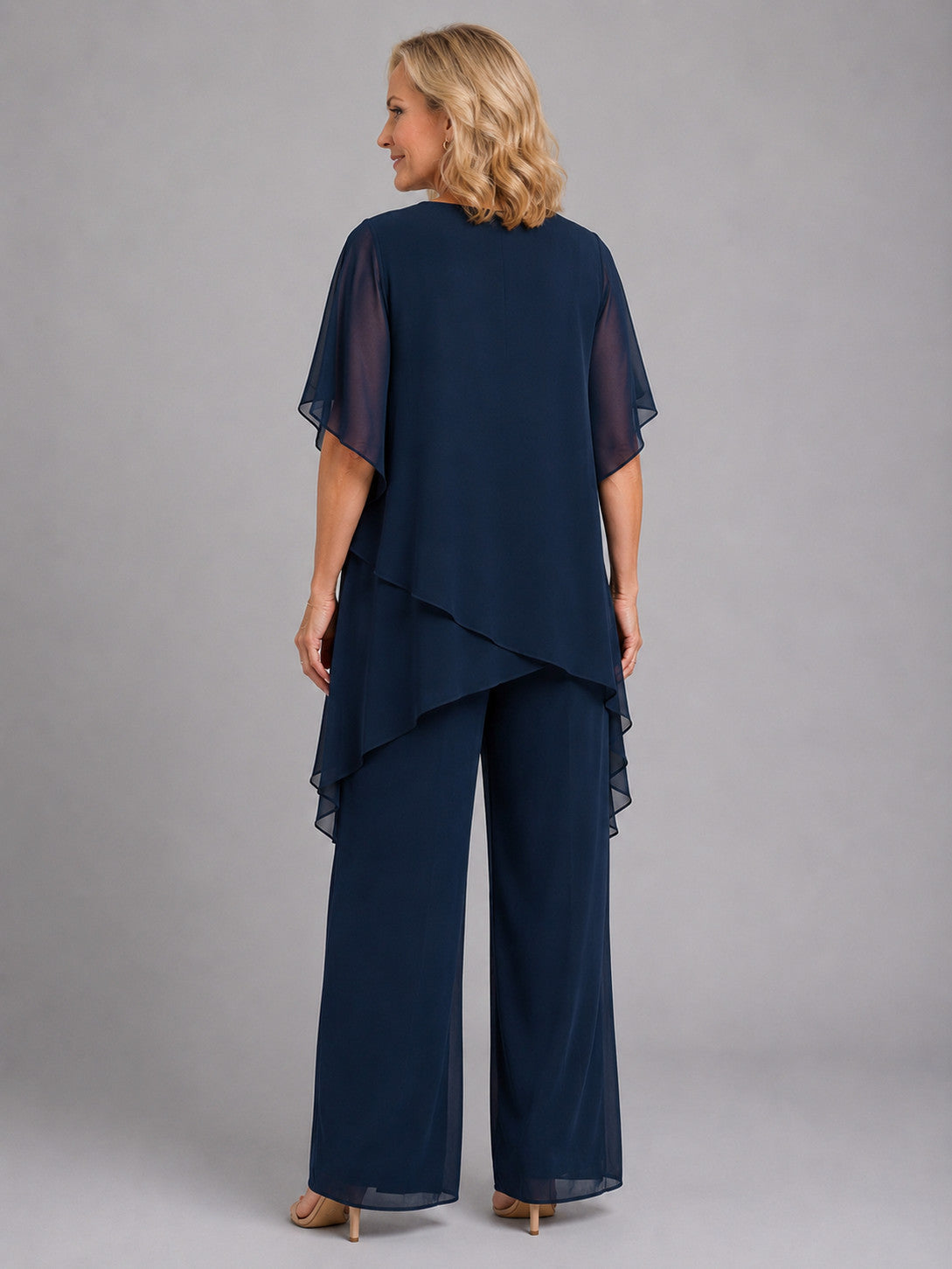 Chiffon Layered Top Wide Leg Pant Set