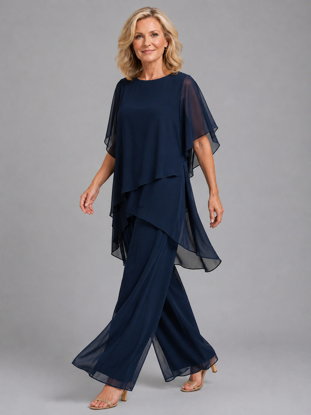 Chiffon Layered Top Wide Leg Pant Set