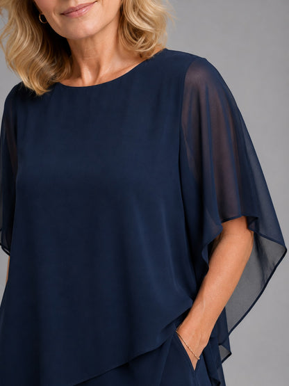 Chiffon Layered Top Wide Leg Pant Set