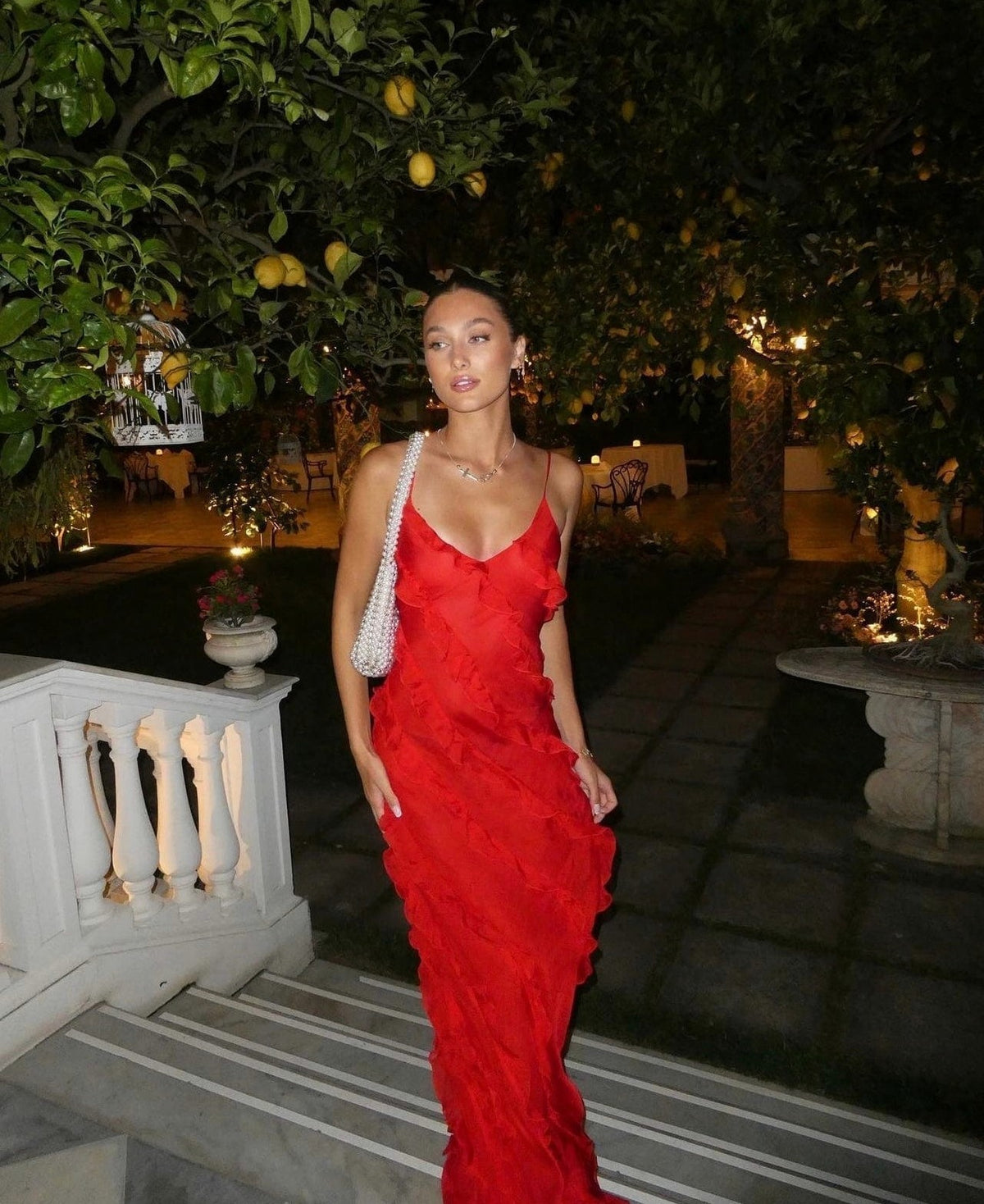 Chiffon Ruffle Slip Maxi Dress