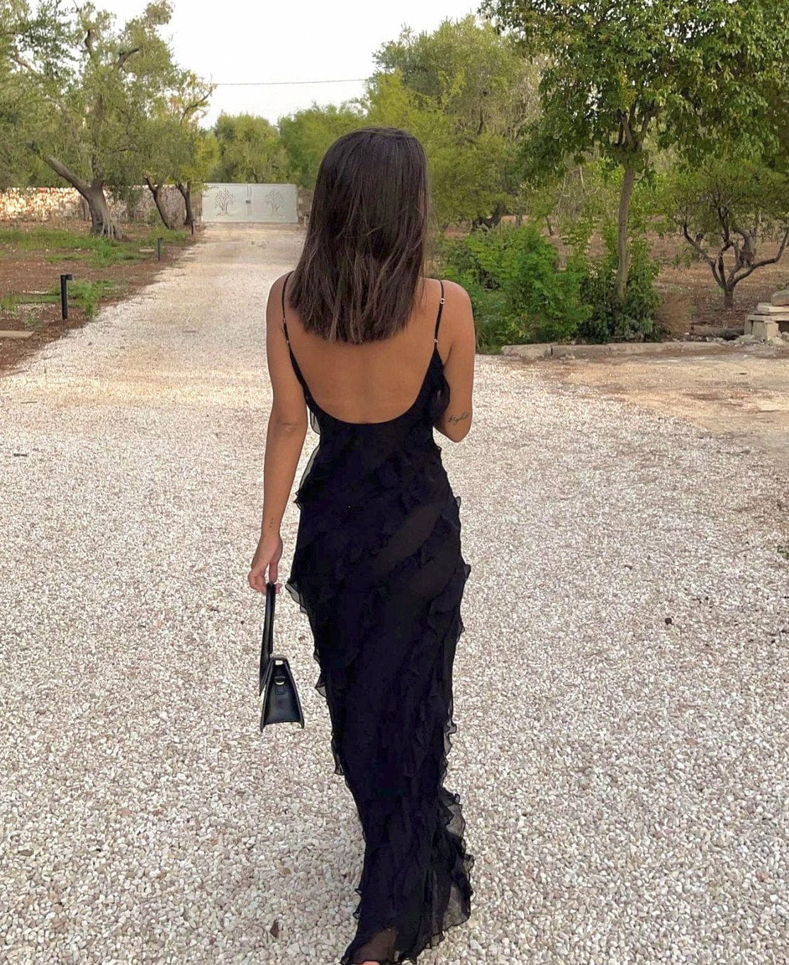 Chiffon Ruffle Slip Maxi Dress